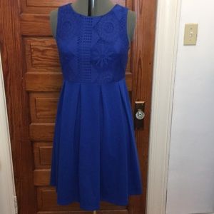 Royal Blue pleated dress with lace design